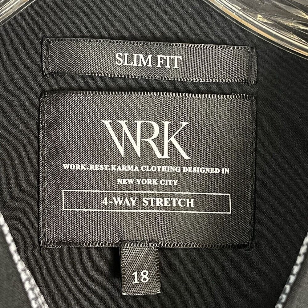 WRK Work Rest Carma Shirt Mens 18 Black Long Sleeve Slim Fit Stretch‎ - Picture 3 of 14